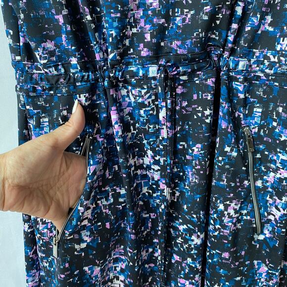 Tail Drawstring Waist Athletic Dress S Blue Black Geo Print 1/4 Zip Activewear - Picture 5 of 11